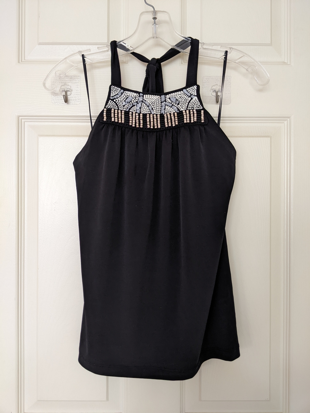 NWOT. The Limited Black Multi Beads Design Neck Embellished Halter Tank Top.